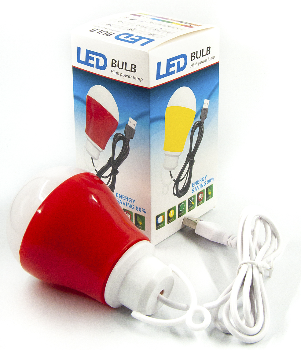 USB-світильник з LED-лампочкою Dengos, шнур ~1м, 5V, 5W, Red (LED-BULB-5V5W-RED)