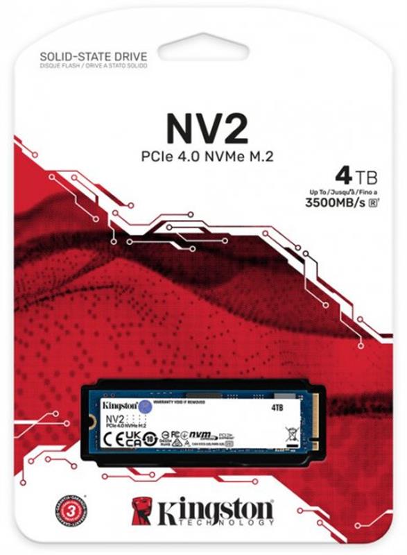 Накопичувач SSD 4TB M.2 NVMe Kingston NV2 M.2 2280 PCIe Gen4.0 x4 (SNV2S/4000G)