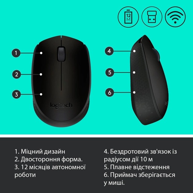 Миша бездротова Logitech M170 Grey/Black (910-004642)