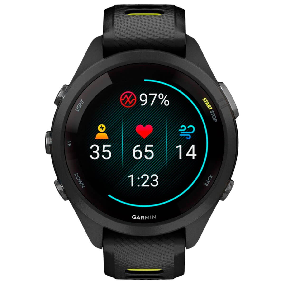 Смарт-годинник Garmin Forerunner 265S Black Bezel and Case with Black/Amp Yellow Silicone Band (010-02810-53)