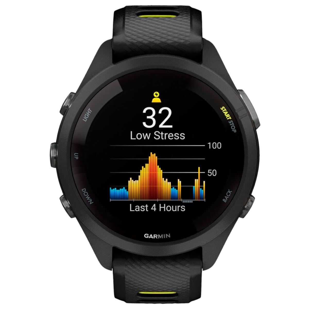 Смарт-годинник Garmin Forerunner 265S Black Bezel and Case with Black/Amp Yellow Silicone Band (010-02810-53)