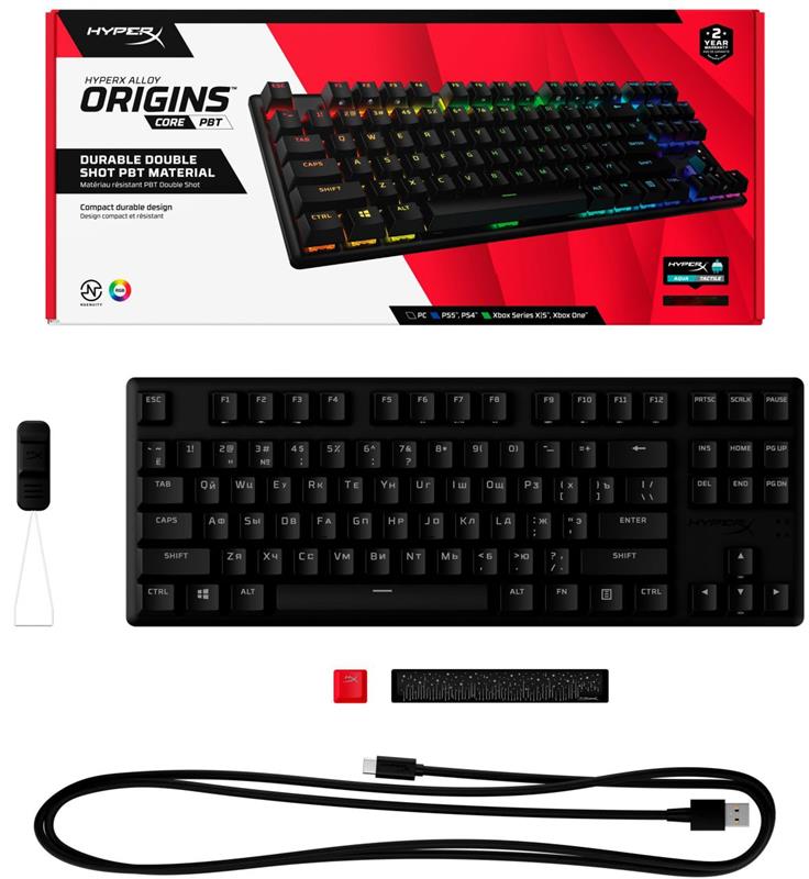 Клавіатура HyperX Alloy Origins Core PBT Aqua RGB Black (639N9AA) 