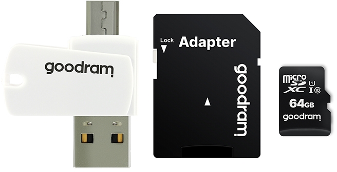 Карта пам`ятi MicroSDXC 64GB UHS-I Class 10 Goodram + SD-adapter + OTG Card reader (M1A4-0640R12)