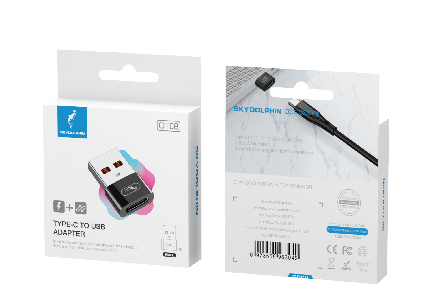 Перехідник SkyDolphin OT08 Mini USB Type-C - USB (F/M) Black (SDADPT-00031)