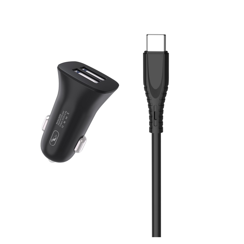 Автомобільний зарядний пристрій SkyDolphin SZ09T (2USB, 3.4A) Black (AZP-000110) + кабель Type-C