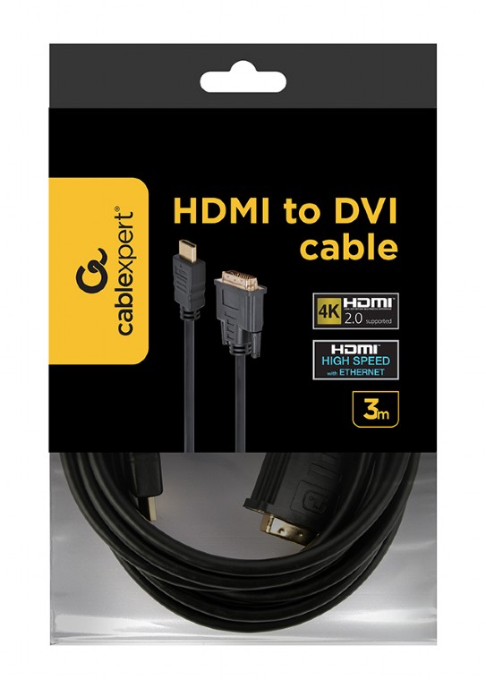 Кабель Cablexpert HDMI - DVI V 1.3 (M/M), двонаправлений, single-link, 18 + 1 pin, 3 м, Black (CC-HDMI-DVI-10)