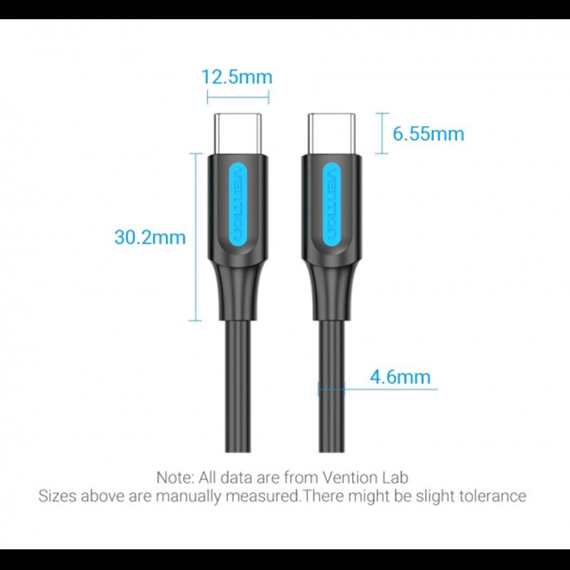 Кабель Vention USB Type-C - USB Type-C TPE Round PD 100W, 5A, 1m, Black (COTBF)