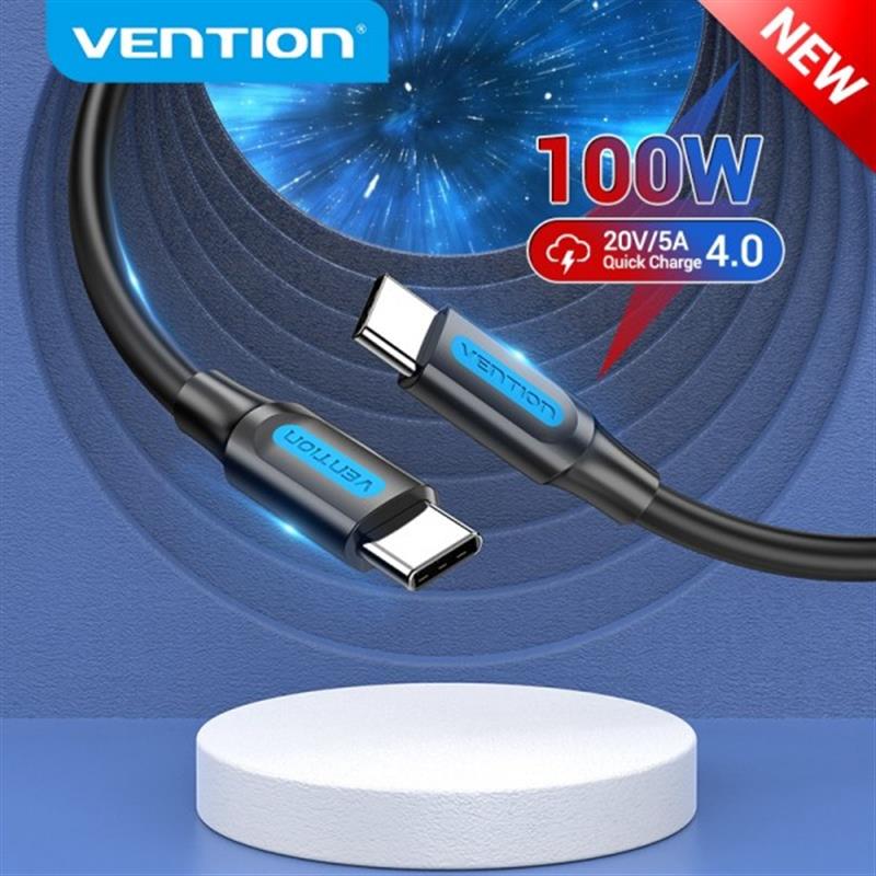 Кабель Vention USB Type-C - USB Type-C TPE Round PD 100W, 5A, 1m, Black (COTBF)