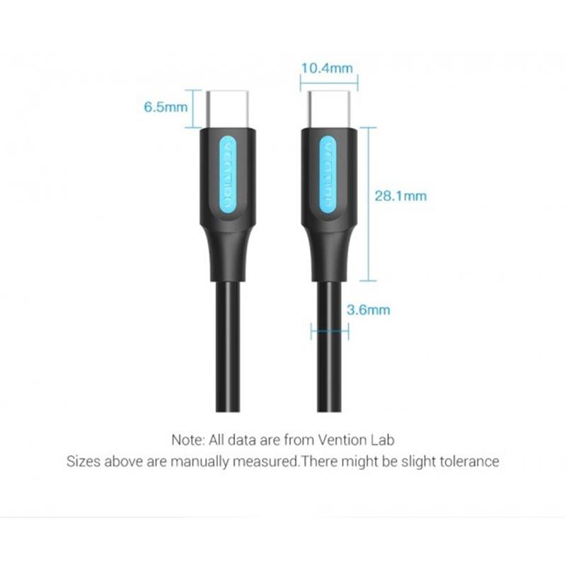 Кабель Vention USB Type-C - USB Type-C TPE Round PD 60W, 3A, 2m, Black (COSBH)