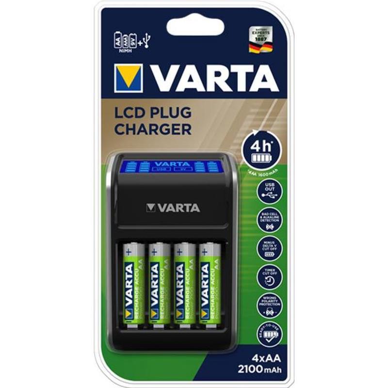 Мережевий зарядний пристрій Varta LCD Plug Charger + 4 х Ni-Mh AA 2100 mAh (57687101441)