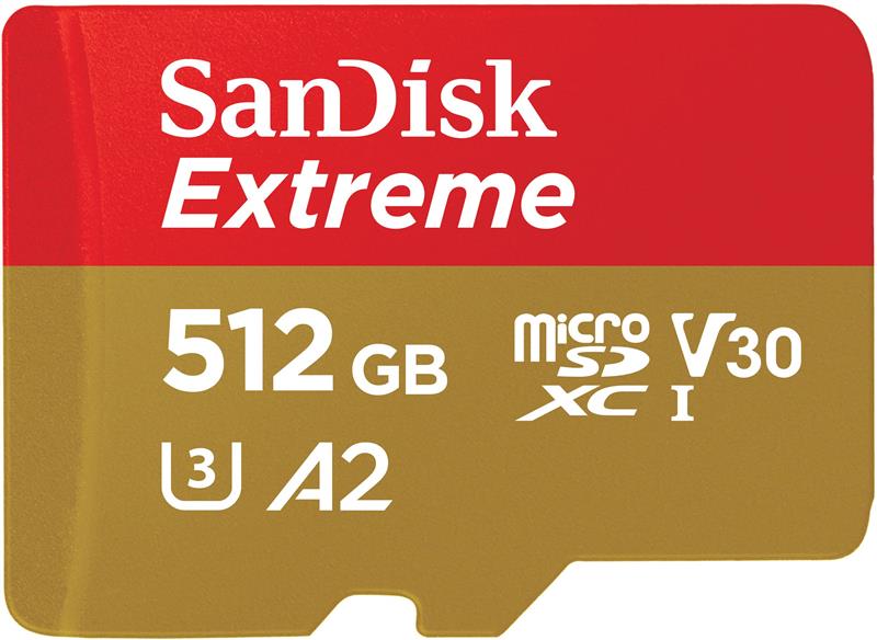 Карта пам`ятi MicroSDXC512GB C10 UHS-I SanDisk Extreme V30 U3 R190/W130MB/s + SD (SDSQXAV-512G-GN6MA)