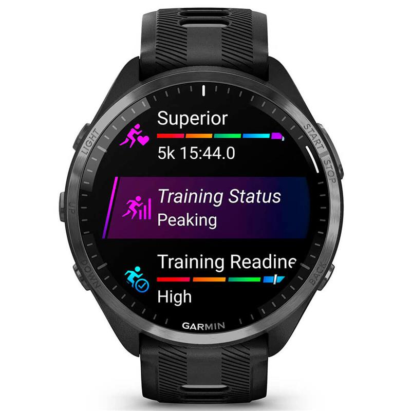 Смарт-годинник Garmin Forerunner 965 Carbon Gray DLC Titanium Bezel with Black Case and Black/Powder Gray Silicone Band (010-02809-80)