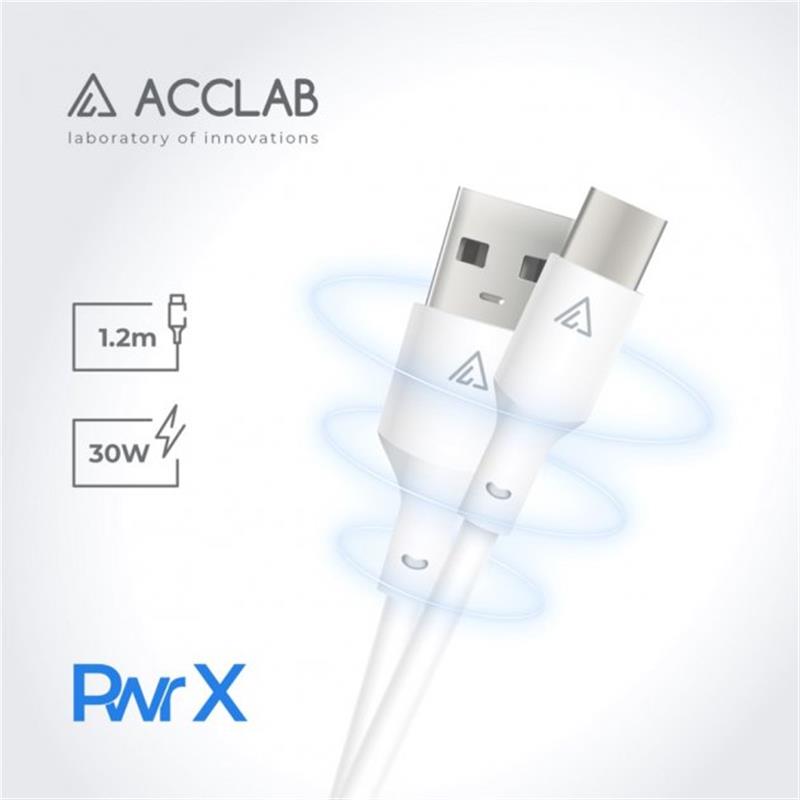 Кабель ACCLAB PwrX USB - USB Type-C (M/M), 30 W, 1.2 м, White (1283126559532)