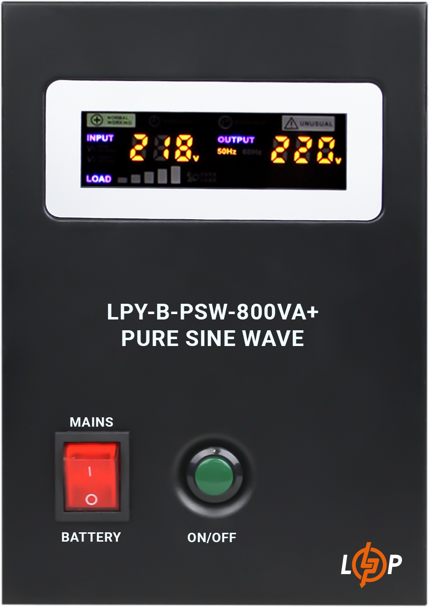 Джерело безперебійного живлення LogicPower LPY-B-PSW-800VA+ (560Вт)5A/15A, з правильною синусоїдою 12V