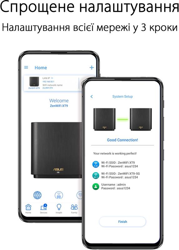 Wi-Fi Mesh система Asus ZenWiFi XT9 1pk Black (90IG0740-MO3B50)