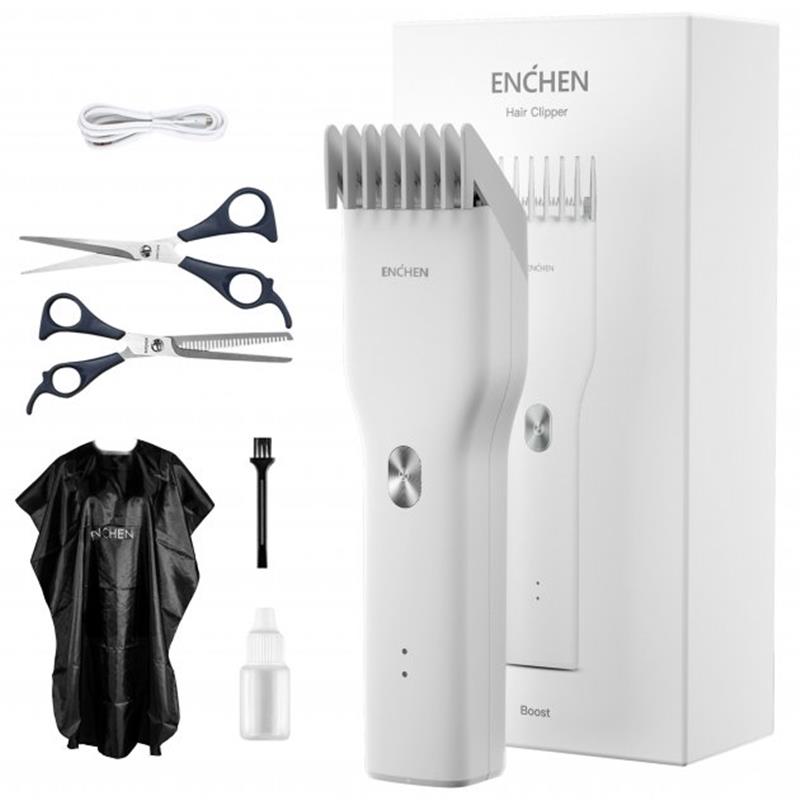 Машинка для стрижки Enchen Boost White Set + Пеньюар і ножниці