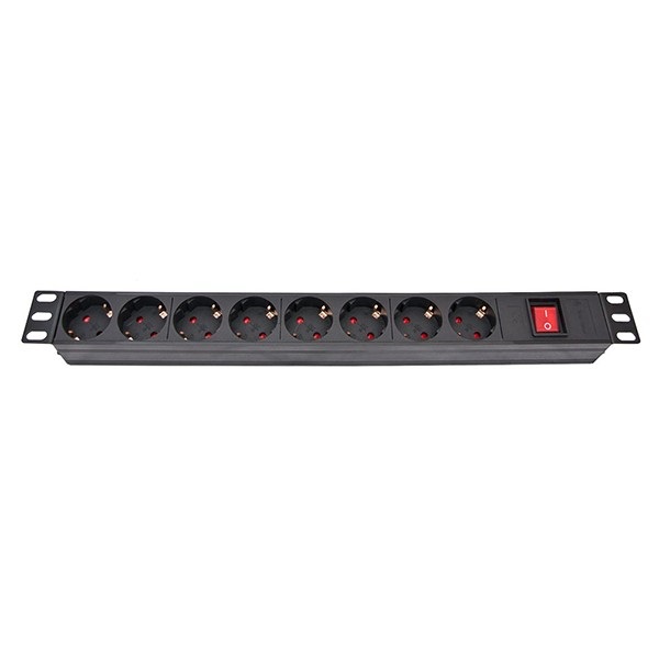 Блок розеток Atcom 1U 19" (PDU-8W-C2С-WS) 8 розеток, з вимикачем, ал. корпус, німецький тип, 2,0 м, чорний