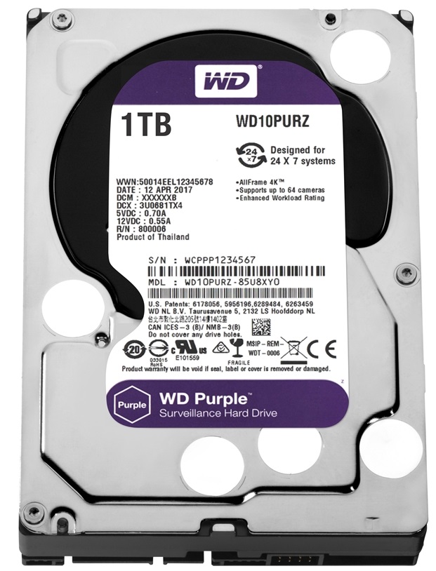 Накопичувач HDD SATA 1.0TB WD Purple 5400rpm 64MB (WD10PURZ) Refurbished