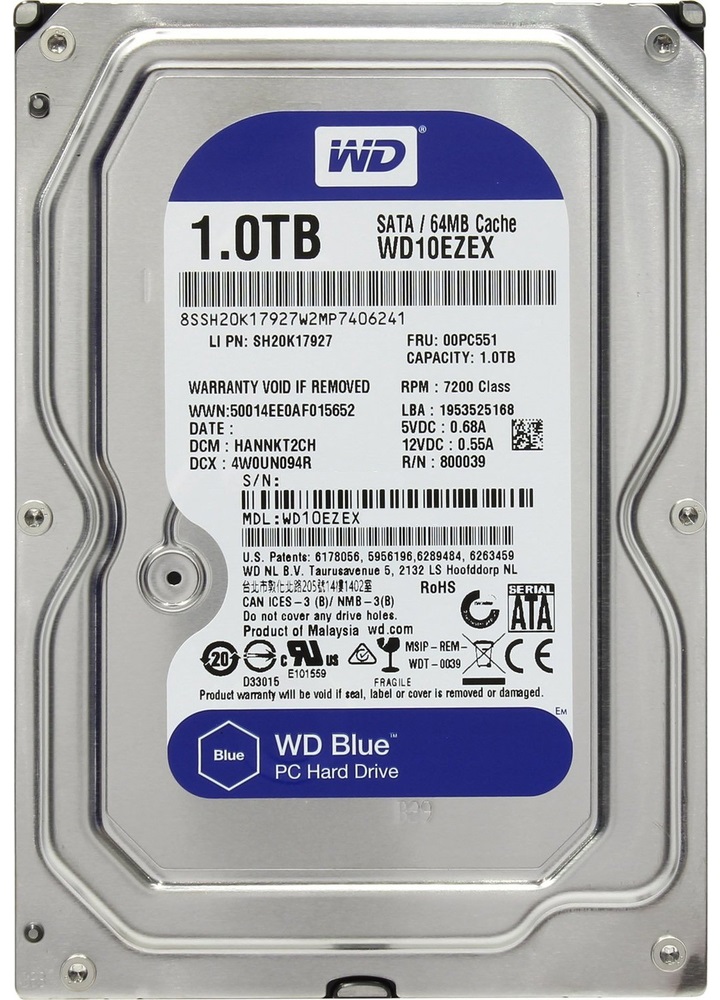 Накопичувач HDD SATA 1.0TB WD Blue 7200rpm 64MB (WD10EZEX) Refurbished