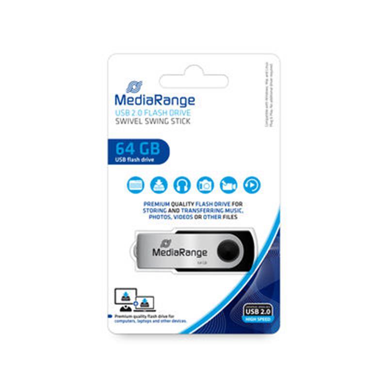 Флеш-накопичувач USB2.0 64GB MediaRange Black/Silver (MR912)