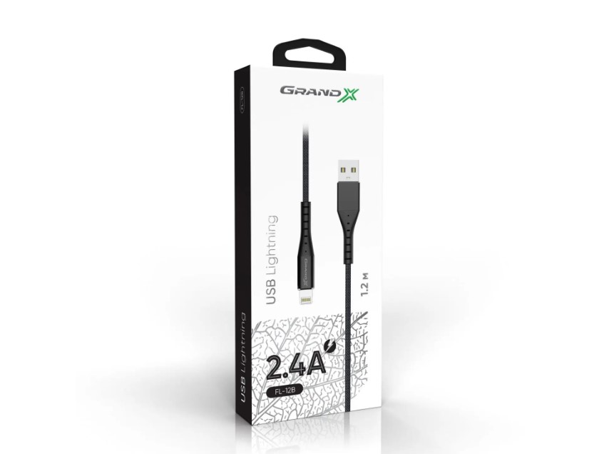 Кабель Grand-X USB - Lightning (M/M), 1.2 м, Black (FL-12B)