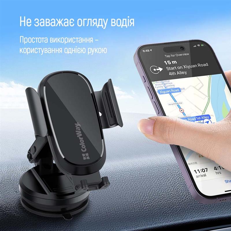 Бездротовий зарядний пристрій ColorWay Dashboard Car Wireless Charger 15W Black (CW-CHAW037Q-BK)