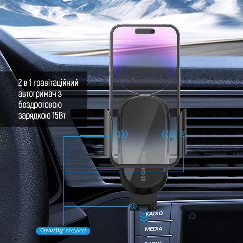 Бездротовий зарядний пристрій ColorWay Air Vent Car Wireless Charger 15W Black (CW-CHAW038Q-BK)