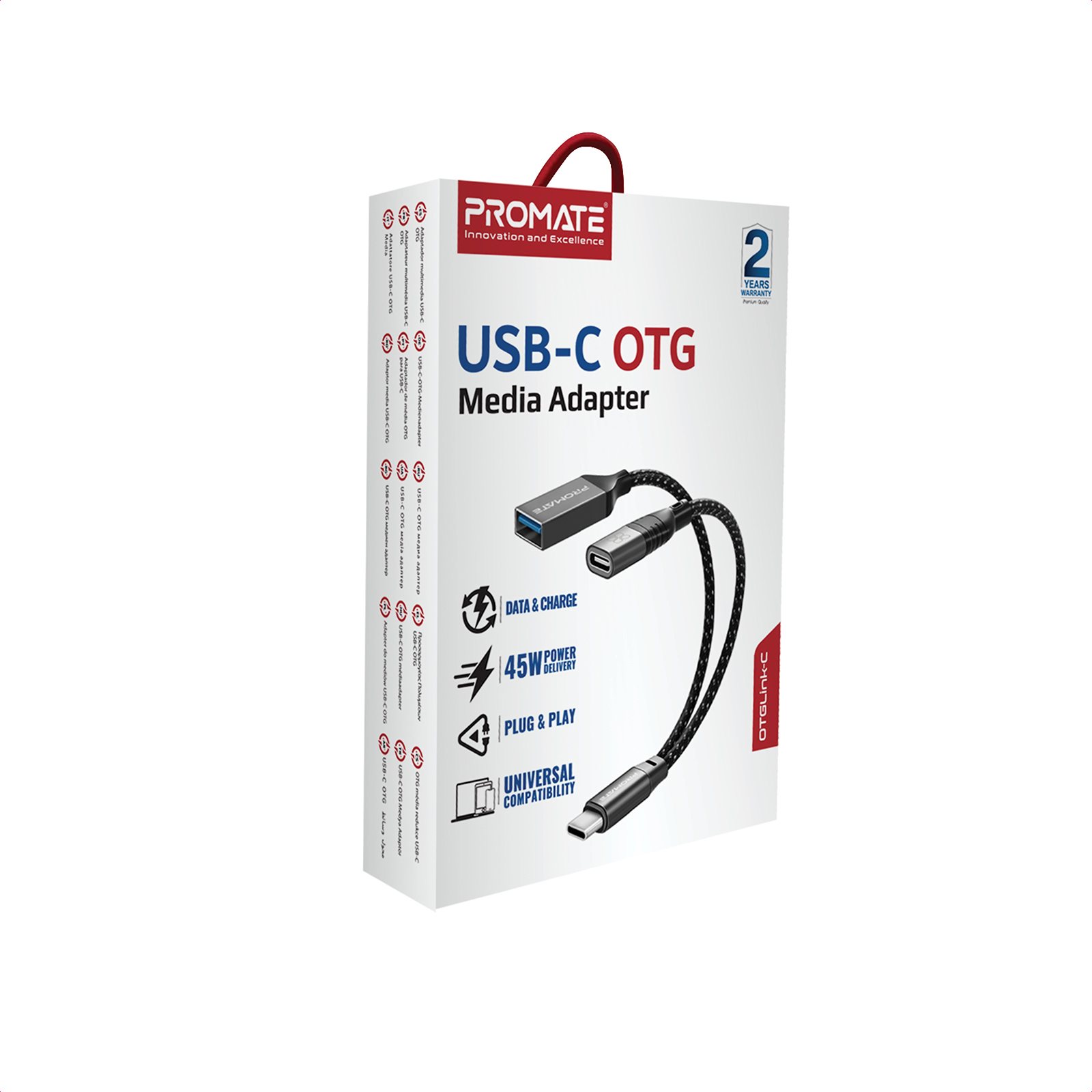 Адаптер 3 в 1 Promate OTG Link-C USB Type-C - USB + USB Type-C (M/F), 0.16 м, Black (otglink-c.black)