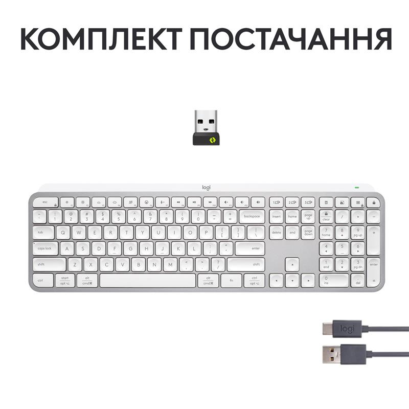 Клавiатура бездротова Logitech MX Keys S Pale Grey (920-011588)