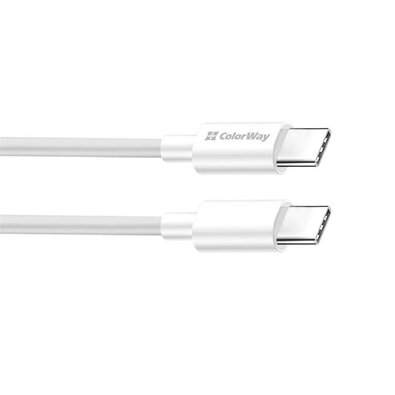 Кабель ColorWay USB Type-C - USB Type-C (M/M), PD Fast Charging 65W, 3.0 А, 1 м, White (CW-CBPDCC055-WT)