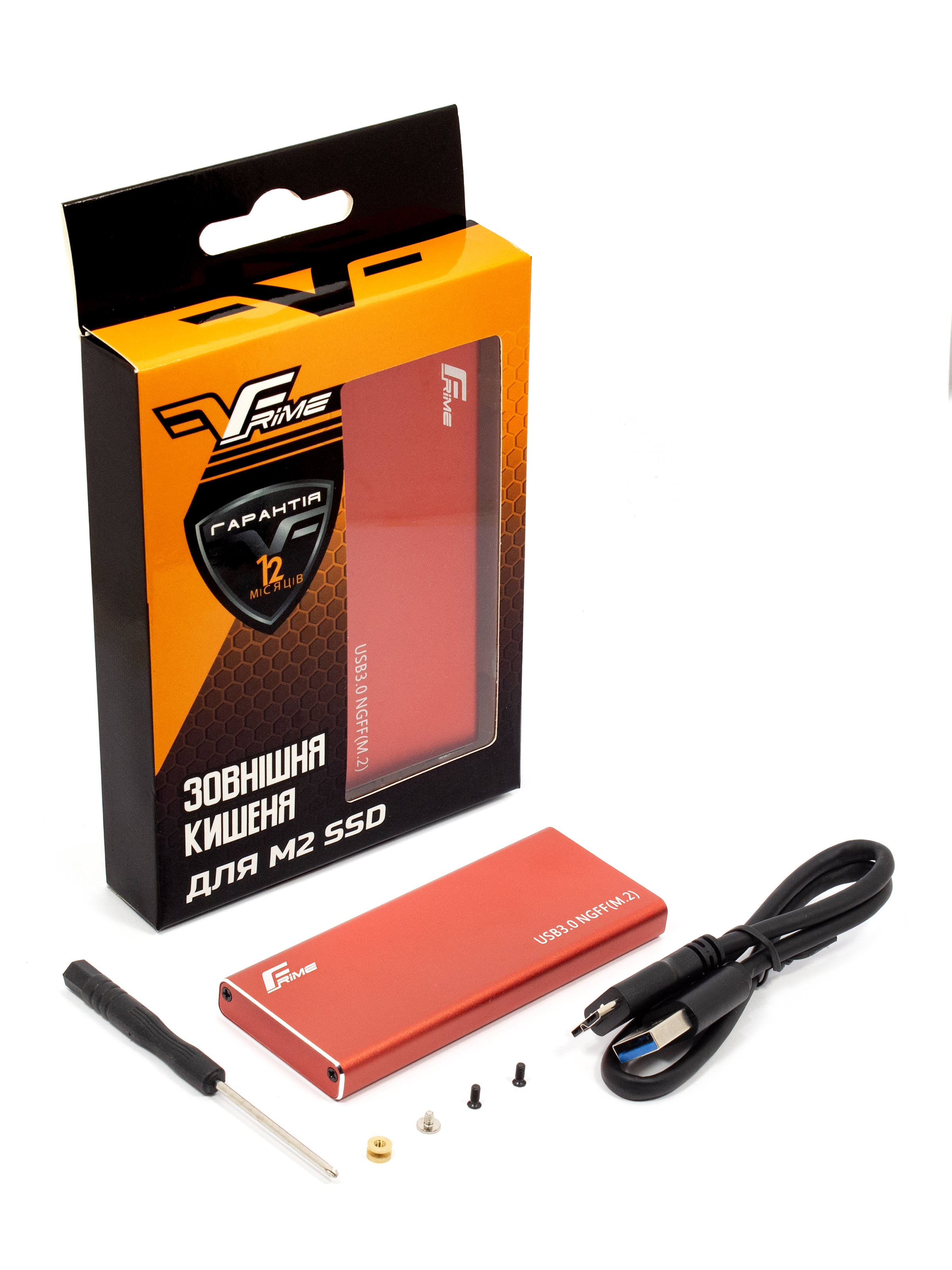 Зовнішня кишеня Frime M.2 NGFF SATA, USB 3.0, Metal, Red (FHE203.M2U30)