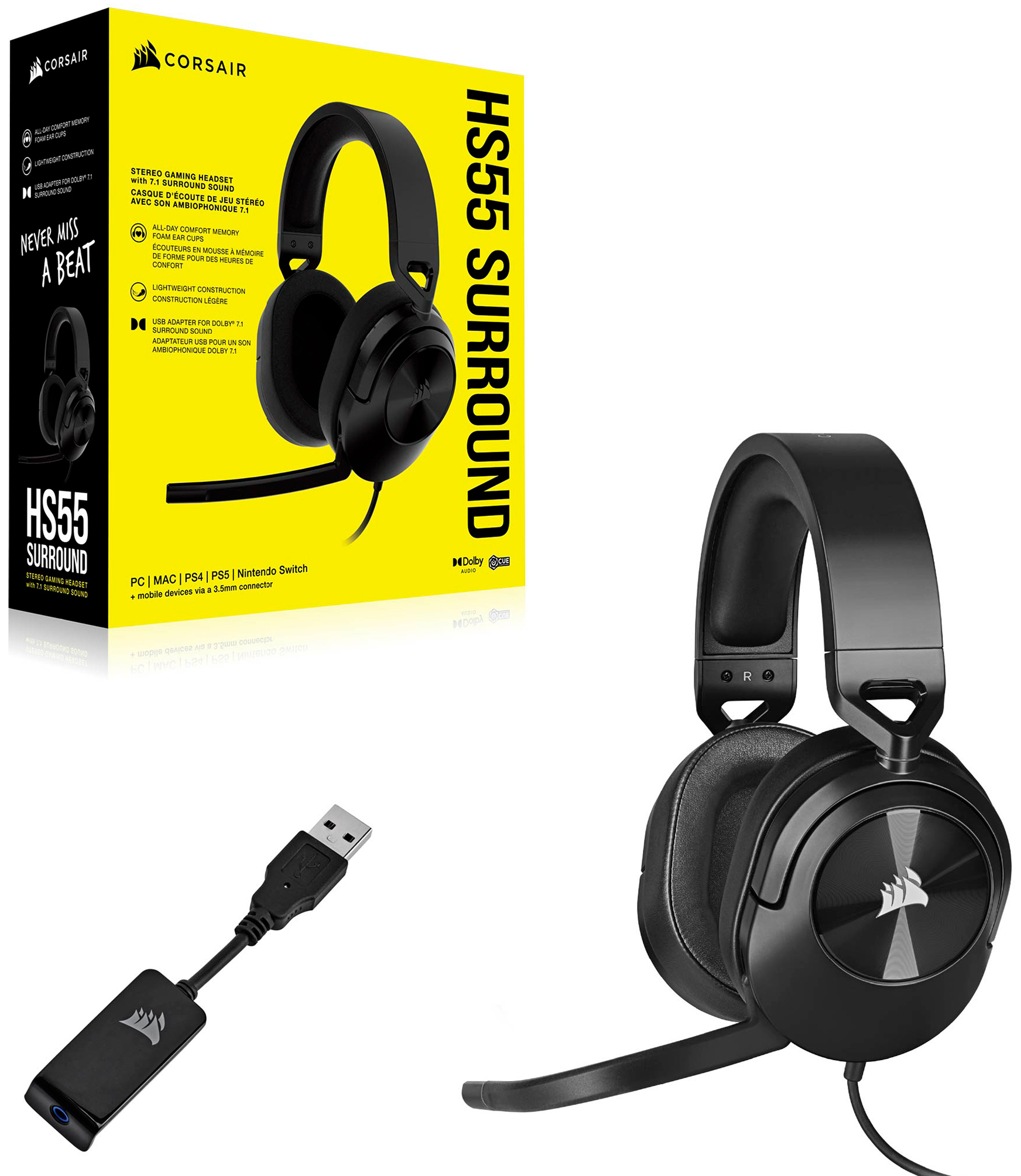 Гарнiтура Corsair HS55 Surround Headset Carbon (CA-9011265-EU)