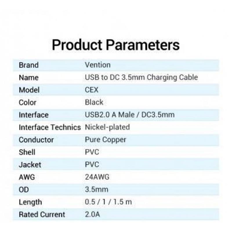 Кабель Vention USB - DC 3.5 мм (M/M), 1 м, Black (CEXBF)