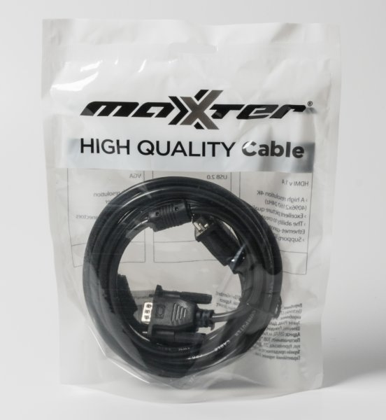 Кабель Maxxter VGA - VGA (M/M), HD15, 3+4C, з 2-ма феритами, 3 м, чорний (V-VGA-10) пакет