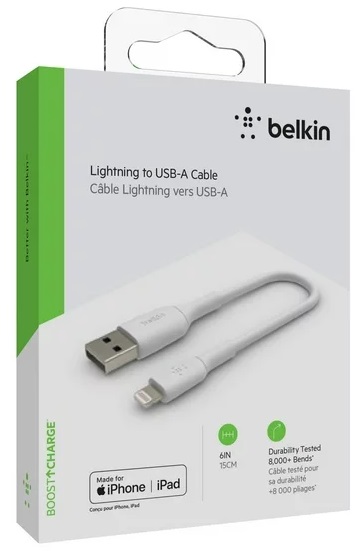 Кабель Belkin PVC USB - Lightning (M/M), 0.15 м, White (CAA001BT0MWH)