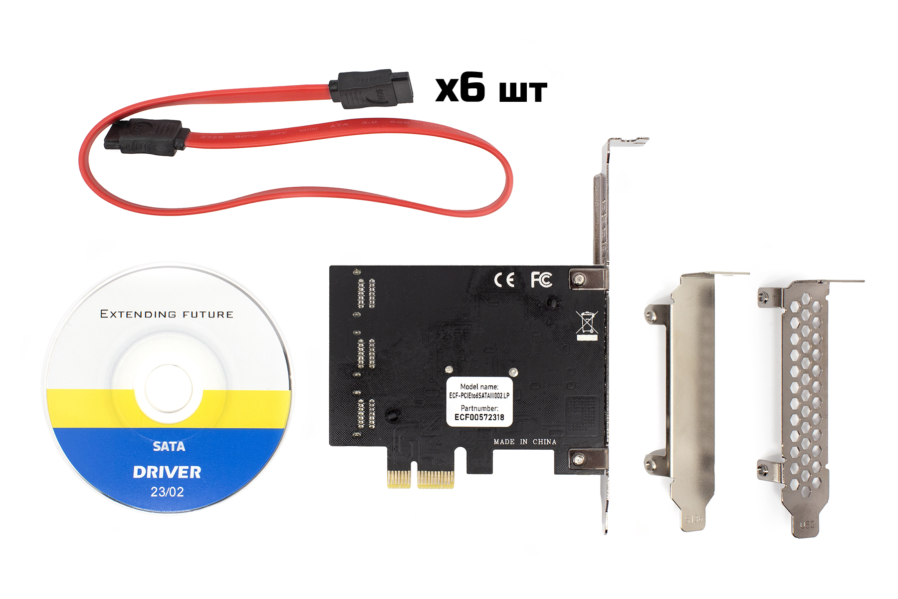 Контролер Frime (ECF-PCIEto6SATAIII002.LP) PCI-Ex1-6xSata III, 88SE9215+ASM1093