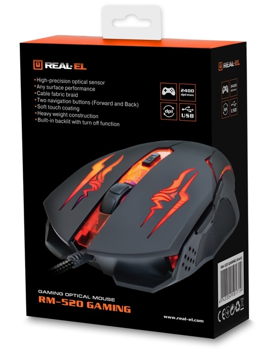 Миша REAL-EL RM-520 Gaming Black  (EL123200020)