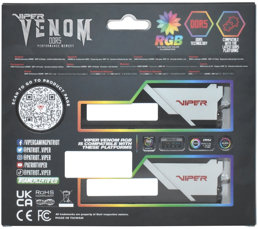 Модуль пам`яті DDR5 2x16GB/6000 Patriot Viper Venom RGB (PVVR532G600C36K)