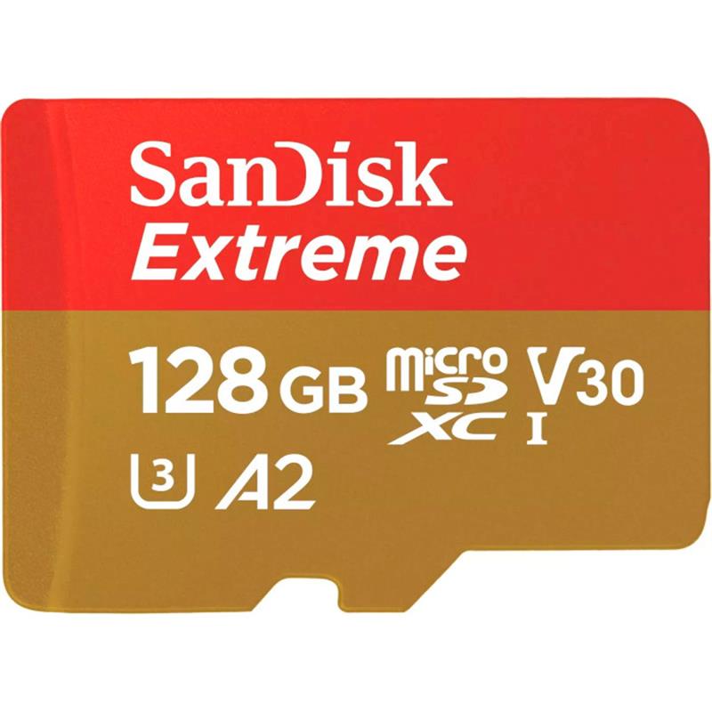 Карта пам`ятi MicroSDXC 128GB UHS-I U3 R190/W90MB/s SanDisk Extreme V30 + SD-адаптер (SDSQXAA-128G-GN6AA)