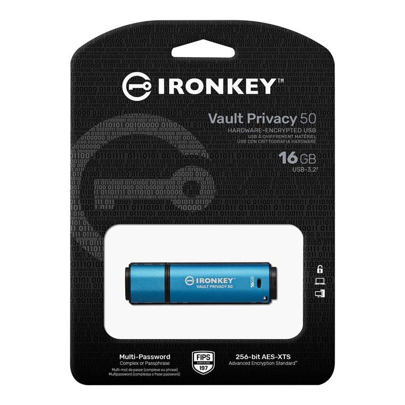 Флеш-накопичувач USB3.2 16GB Kingston IronKey Vault Privacy 50 Type-A Blue (IKVP50/16GB)