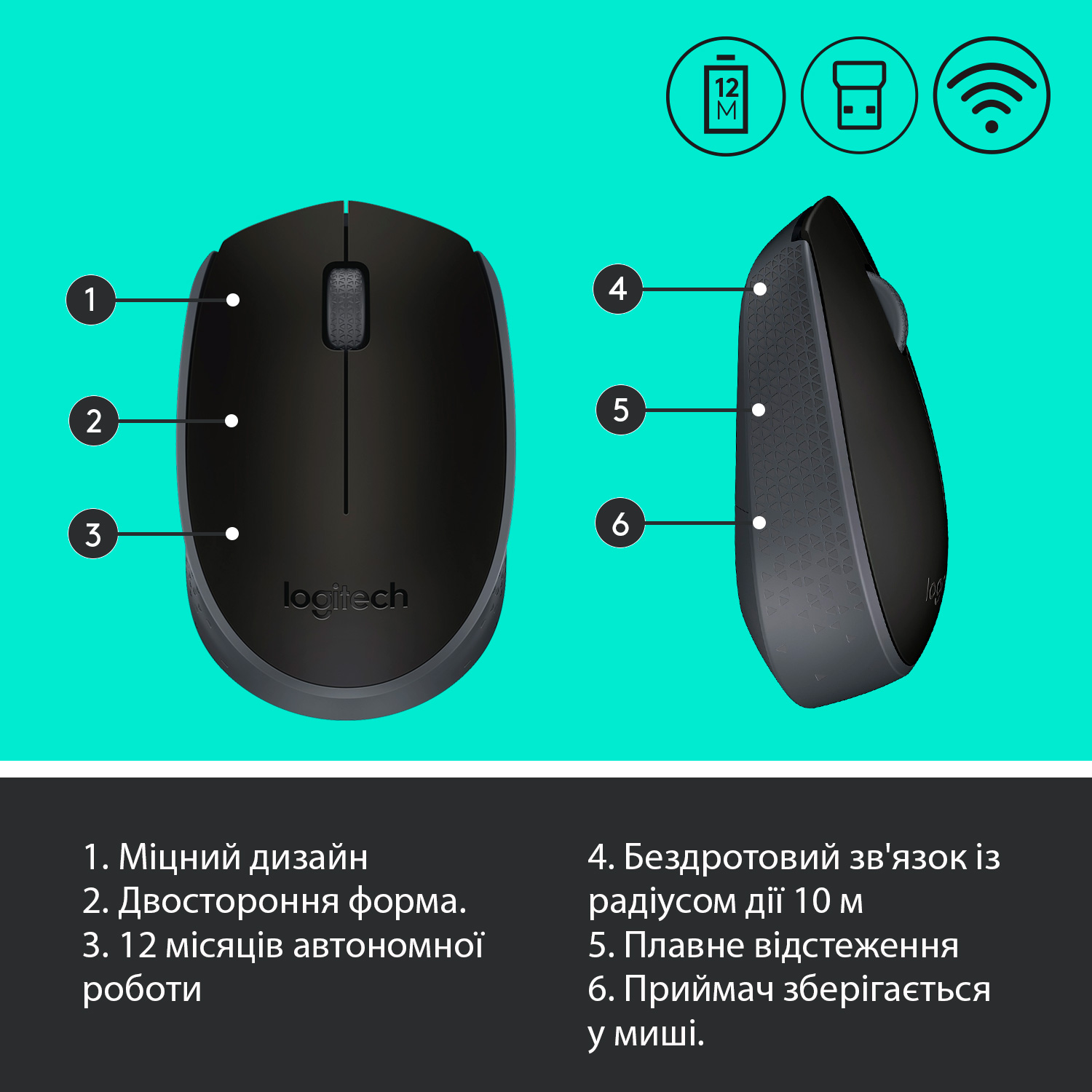 Миша бездротова Logitech M171 Grey/Black (910-004424)