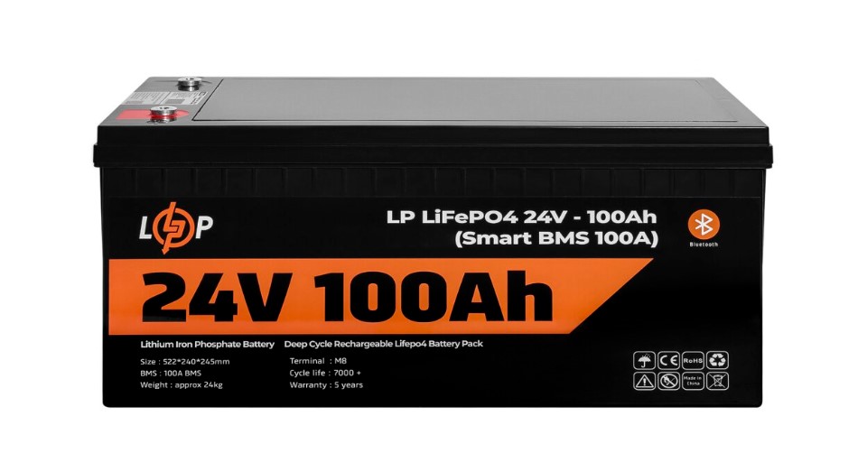 Акумуляторна батарея LogicPower 24V 100 AH (2560Wh) Smart BT для ДБЖ (BMS 100A/50А) LiFePO4