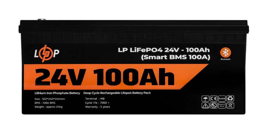 Акумуляторна батарея LogicPower 24V 100 AH (2560Wh) Smart BT для ДБЖ (BMS 100A/50А) LiFePO4