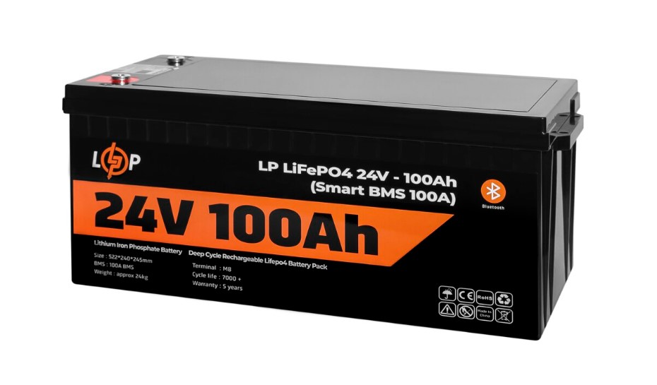 Акумуляторна батарея LogicPower 24V 100 AH (2560Wh) Smart BT для ДБЖ (BMS 100A/50А) LiFePO4