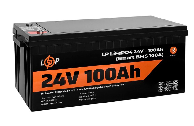 Акумуляторна батарея LogicPower 24V 100 AH (2560Wh) Smart BT для ДБЖ (BMS 100A/50А) LiFePO4