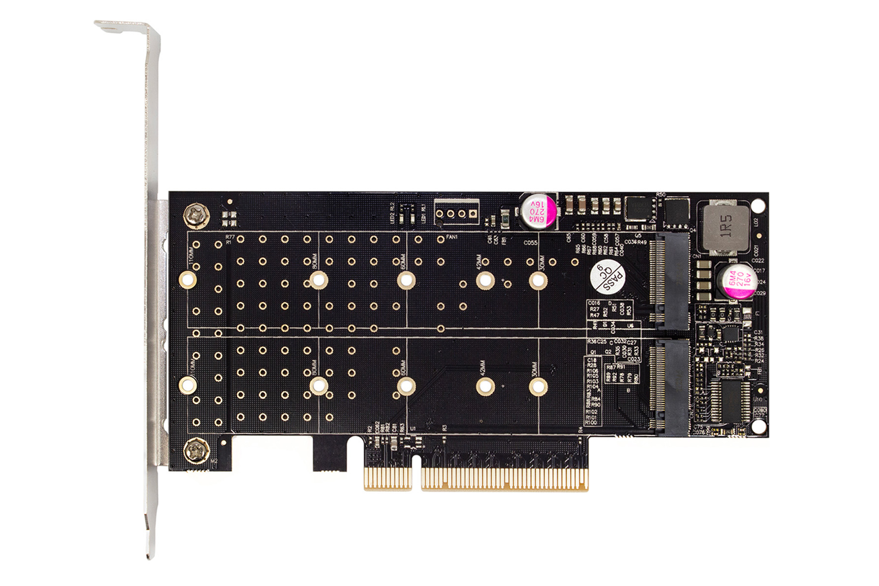 Плата розширення Frime PCI-E x8 to 2 x M.2 (M Key NVMe), PI6C20400BLE (ECF-PCIEtoSSD018.LP)