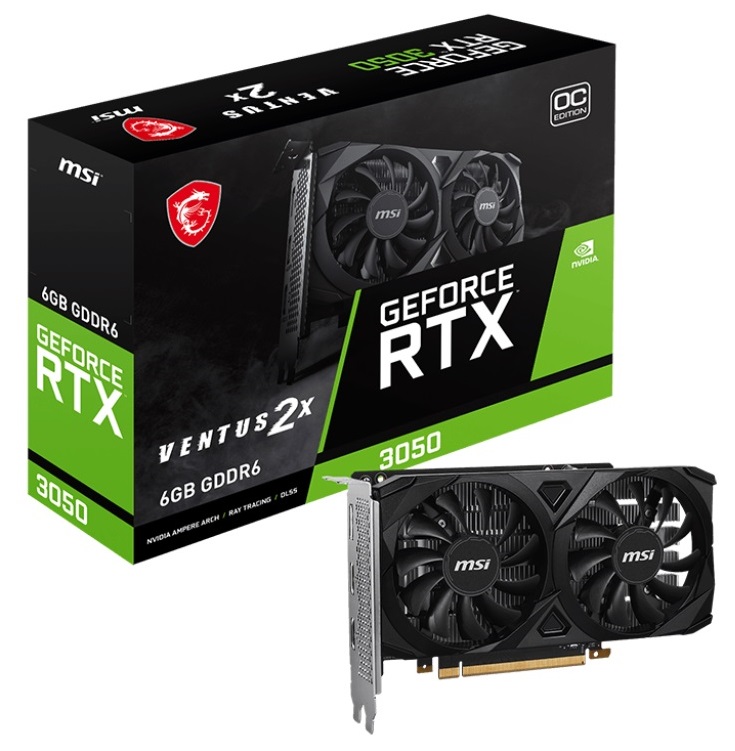 Відеокарта GF RTX 3050 6GB GDDR6 Ventus 2X OC MSI (GeForce RTX 3050 VENTUS 2X 6G OC)