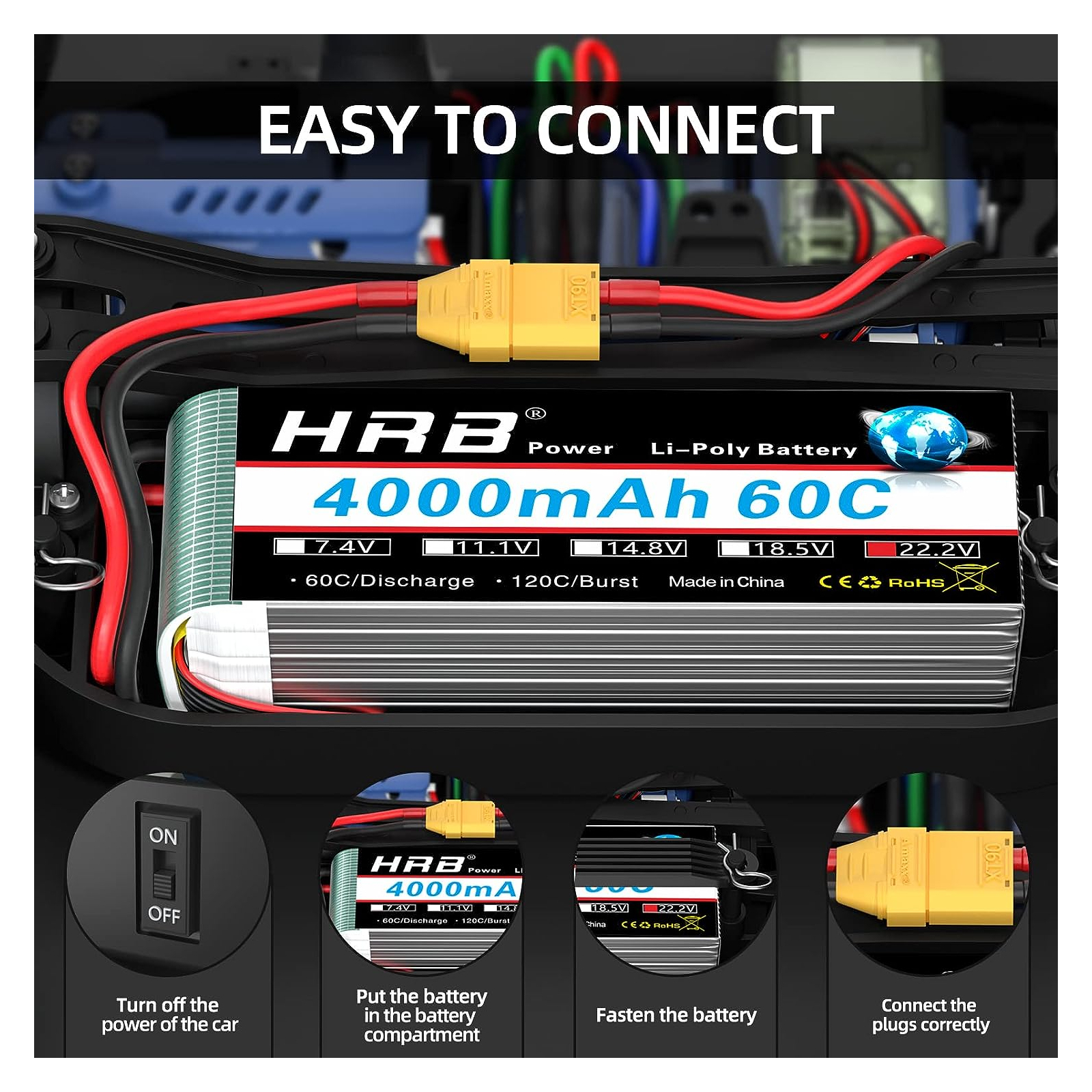 Акумулятор для дрона HRB_ Lipo 6s 22.2V 4000mAh 60C Battery XT60 Plug (HR-4000MAH-6S-60C-XT60)