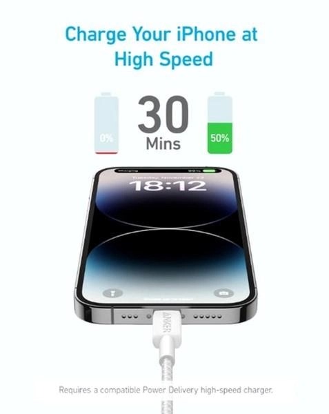 Кабель Anker 322 USB-C - Lightning швидка зарядка Білий