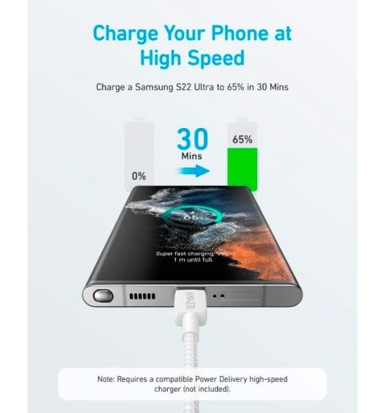 Кабель Anker 322 USB-A - USB-C швидка зарядка 1.8м Білий